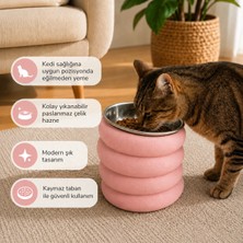 Basart Modern Kedi Mama ve Su Kabı – Kaymaz Tabanlı Çelik Kaseli Yüksek Tasarım Mama Kabı