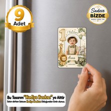 Hediye Baskıcı Safari Temalı 1 Yaş Fotoğraflı Buzdolabı Magneti (6x9 Cm) 9 Adet – Isimli Doğum Günü Magneti