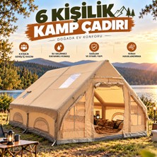 6 Kişilik Şişme Kamp Çadırı 300X210X200 cm 4 Mevsim Geniş Aile Çadırı Hızlı Kurulum Tavan Pencereli
