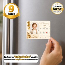 Hediye Baskıcı Klasik Ayıcık Temalı 1 Yaş Fotoğraflı Takvimli 9 Adet Buzdolabı Magneti (6x9 Cm) - Isimli Doğum Günü Magneti