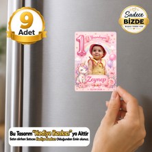 Hediye Baskıcı Unicorn Temalı 1 Yaş Fotoğraflı Dikey 9 Adet Buzdolabı Magneti (6x9 Cm)