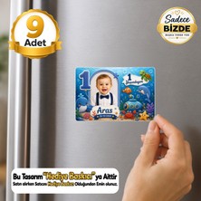 Hediye Baskıcı Deniz Dünyası Temalı 1 Yaş Fotoğraflı Yatay Buzdolabı Magneti (6x9 Cm) – 9 Adet