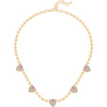 Ema Jewellery Pembe Taşlı Baget Silindir Kolye