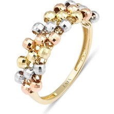 Ema Jewellery Altın Top Top Üç Renk Yüzük
