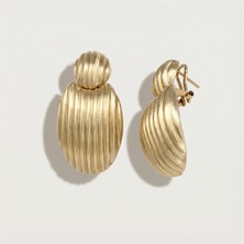 ReGold Maya 14 Ayar Altın Çizgi Detaylı Oval Küpe