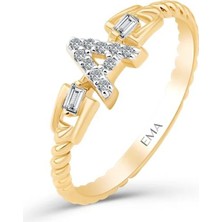 Ema Jewellery Taşlı Harf Altın Yüzük