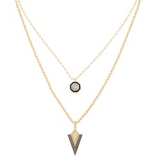 Ema Jewellery Çift Zincir Siyah Mineli Üçgen Kolye