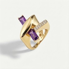 ReGold Baget 14 Ayar Altın Mor Taşlı Yüzük