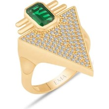 Ema Jewellery Zümrüt Baget Taşlı Üçgen Yüzük