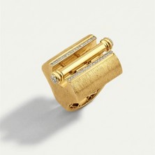 ReGold Vega 14 Ayar Altın Silindir Formlu Mat Yüzeyli Taşlı Yüzük