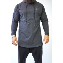 Takvame Erkek Uzun Kesim Kapüşonlu Sweatshirt – Rahat Kalıp (Siyah & Antrasit)