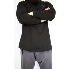 Takvame Erkek Uzun Kesim Kapüşonlu Sweatshirt – Rahat Kalıp (Siyah & Antrasit)