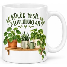 Bezos Küçük Yeşil Mutluluklar Saksı Bitkileri Tasarımlı Porselen Kupa - Model 265
