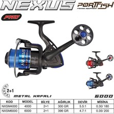 Portfish Nexus Pro 6000 Olta Makinası 2+1bb Metal Kafa Mavi