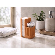 Japandi Stil Çizgili Banyo Organizeri | Çift Hazneli Pamukluk ve Kulak Çubuğu Kutusu