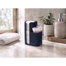 Japandi Stil Çizgili Banyo Organizeri | Çift Hazneli Pamukluk ve Kulak Çubuğu Kutusu