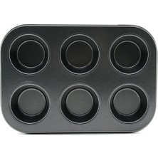Marsilyan 6 Gözlü Metal - Siyah Düz Muffin - Kek Kalıp (4887)