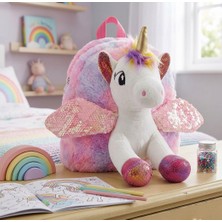 Taros 3D Figürlü Peluş Unicorn Çocuk Sırt Çantası - Işıltılı Kanatlı Yumuşak Oyuncak Çanta