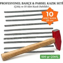 Belirtilmemiş Profesyonel Bahçe ve Parsel Kazığı Seti - 10 Adet 25 cm Kazık + 500 gr Çekiç
