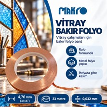 Glassmakro Vitray Bakır Folyo Bant 4,76 mm (3/16 Inç) x 33 M – 0,032 mm