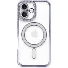 Apple iPhone 16 Plus Kılıf Joke Simli Magneticsafe Kılıf - Mavi