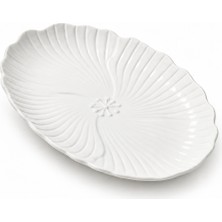 Welcomein Porselen Oval Servis Tabağı 30 cm – Çiçek Formlu Beyaz Sunum ve Ikram Tabağı