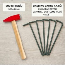 Belirtilmemiş Kamp ve Bahçe Zemin Sabitleme Seti - 500 gr Çekiç ve 6'lı 8 mm L Tipi Çelik Demir Kazık 25 cm