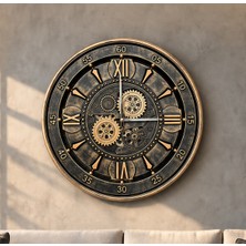 Yağmur Sanat Evi 60 cm Hareketli Çarklı, Lyon Antik, Metal Kasa ,önü Camlı Duvar Saati