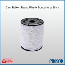 Glassmakro Cam Balkon Plastik Beyaz Boncuklu Ip Zincirleri - 50 Metre