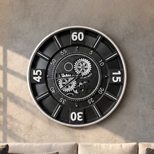 Yağmur Sanat Evi 60 cm Hareketli Çarklı, Milano Gümüş, Metal Kasa ,önü Camlı Duvar Saati