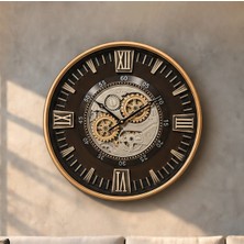 Yağmur Sanat Evi 60 cm Hareketli Çarklı, Berlin Karamel, Metal Kasa ,önü Camlı Duvar Saati