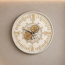 Yağmur Sanat Evi 60 cm Hareketli Çarklı, Berlin Ekru, Metal Kasa ,önü Camlı Duvar Saati