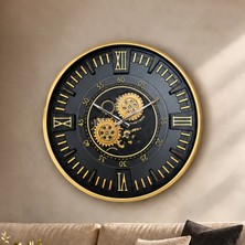 Yağmur Sanat Evi 60 cm Hareketli Çarklı, Berlin Gold, Metal Kasa ,önü Camlı Duvar Saati