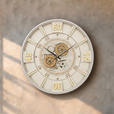 Yağmur Sanat Evi 60 cm Hareketli Çarklı, Milano Ekru, Metal Kasa ,önü Camlı Duvar Saati