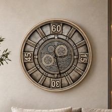 Yağmur Sanat Evi 60 cm Hareketli Çarklı, Milano Antik, Metal Kasa ,önü Camlı Duvar Saati
