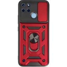 Realme C25Y Kılıf Pars Lens Yüzüklü Silikon - Kırmızı