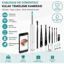 Elektronikçim Beyaz Kablosuz Hd Görüntülü Kulak Temizleme Kamerası, LED Işıklı Type-C Şarjlı Ios ve Andr