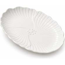 Welcomein Porselen Oval Servis Tabağı 24 cm – Çiçek Desenli Beyaz Sunum Tabağı
