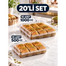 Özkan Ambalaj Temizlik 10 Adet 500 Gramlık 10 Adet 1000 Gramlık Yassı Şeffaf Kapaklı Baklava Kabı