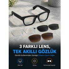Siyah Akıllı Kamera Gözlüğü Fotoğraf Video Çekimli Bluetooth Aramalı Aı Destekli 3 Değiştirilebilir Lensli
