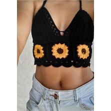 Hobilanka El Örgüsü Bikini Crop Top Bluz Çiçek Motifli Büstiyer
