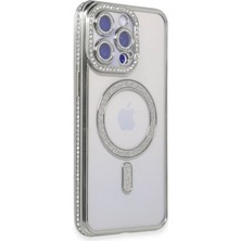 Apple iPhone 15 Pro Max Kılıf Joke Simli Magneticsafe Kılıf - Gümüş