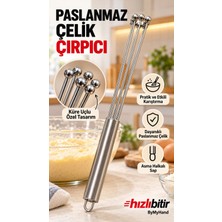 Bymyhand Paslanmaz Çelik Açılıp Kapanabilir Top Çırpıcı Küre Uçlu Yumurta Krema Çırpıcı Açık Hali 30 cm