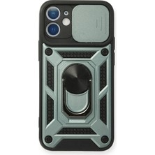 Apple iPhone 12 Kılıf Pars Lens Yüzüklü Silikon - Yeşil