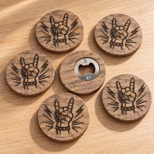 Debreli Ahşap Ahşap Rock Bardak Altlığı - 8x8 Şişe Açacaklı