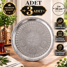 Dmt Copper Home 3’lü 35 cm Nakışlı Krom Çelik Tepsi Seti | 430 Kalite Özel Motifli Servis Tepsisi | Makinede Yıkanabilir