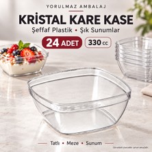Yorulmaz Ambalaj Kristal Kare Kase 330 cc 24 Lü– Şeffaf Plastik, Şık Sunumlar Için Ideal Servis Kabı