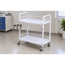 Pelitmed Pansuman Arabası 2 Katlı Paslanmaz Taslı Medikal Servis Arabası 50 mm Tekerlekli