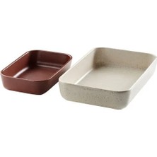 IKEA Lyckad Fırın-Servis Kabı , Açık Bej-Kırmızı-Kahverengi, 2 Parça