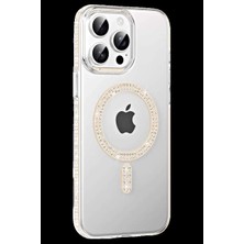 iPhone 15 Pro Move Taşlı Magsafe Kapak - Pembe
